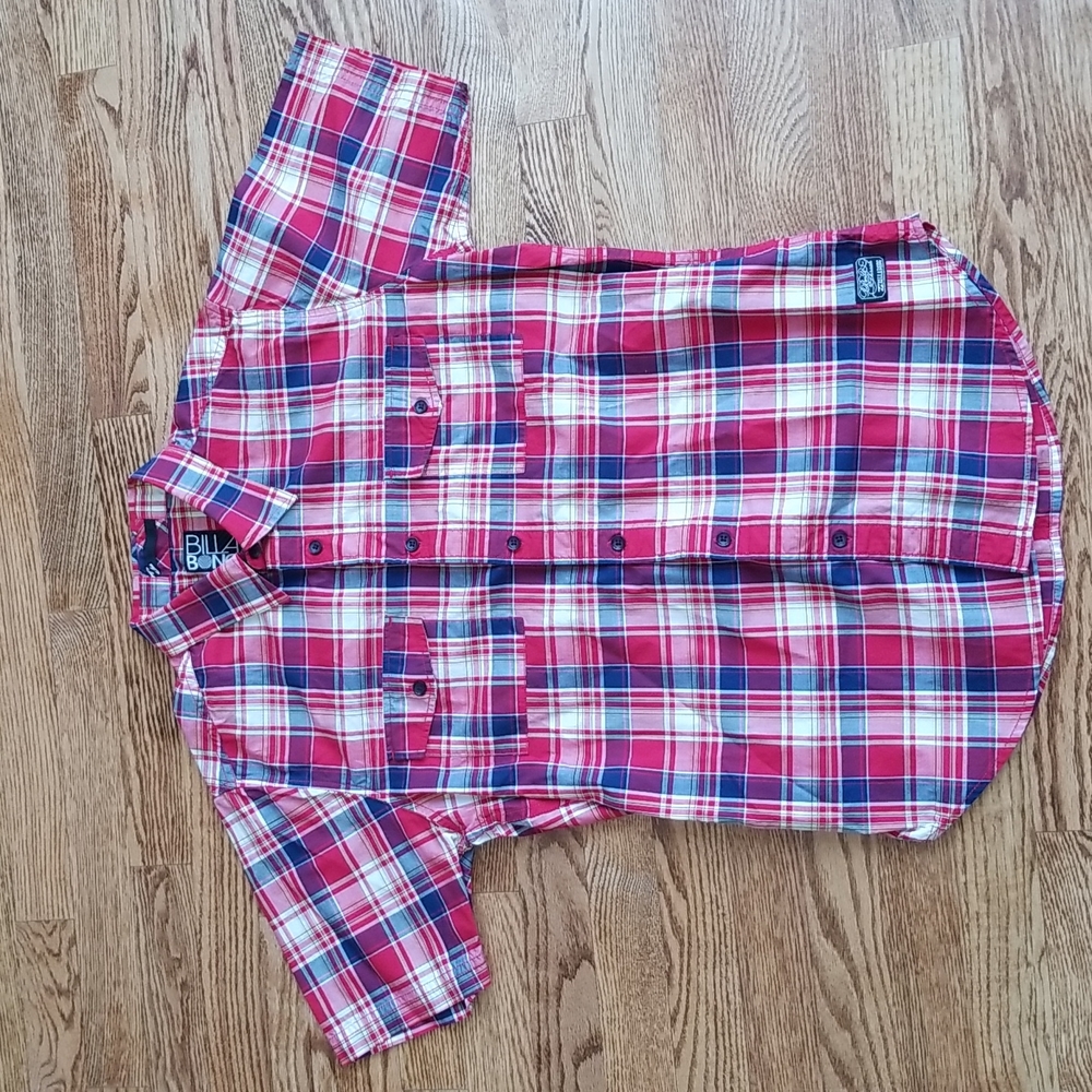 (S) Billabong Men's Casual Button Down Plaid Shirt 100% Cotton Classic